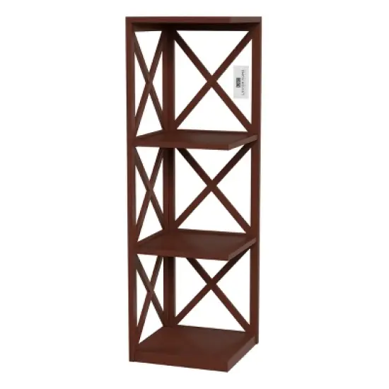Hastings Home 4-Shelf Criss-Cross Style Corner Bookcase - Brown image {3}