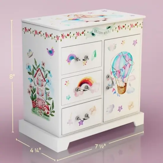 Pretty Me Unicorn Music Jewelry Box with Twirling Figurine, Heart-Shaped Mirror, and Storage Drawers image {2}