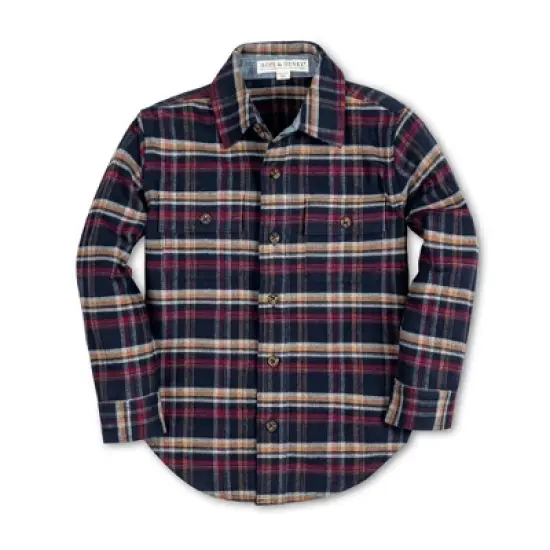Hope & Henry Boys' Long Sleeve Flannel Button Down Shirt with Double Flap Pockets, Kids image {5}