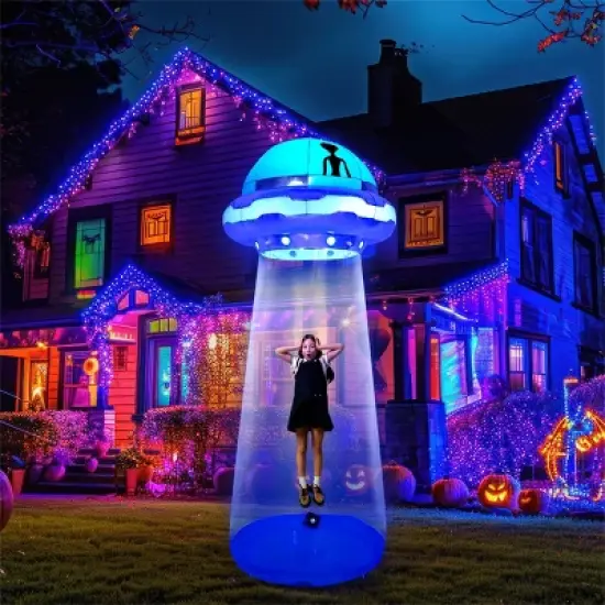 Joyfy 12 FT Tall Halloween Inflatable Outdoor Decoration, Inflatable UFO with Built-in LEDs for Halloween Party Yard Garden Lawn Outside Decoration image {3}