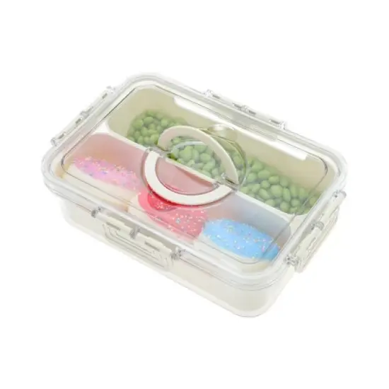 Unique Bargains Sealed Rectangle Fridge Food Storage Containers 2 Compartment White Transparent 1 Set image {5}