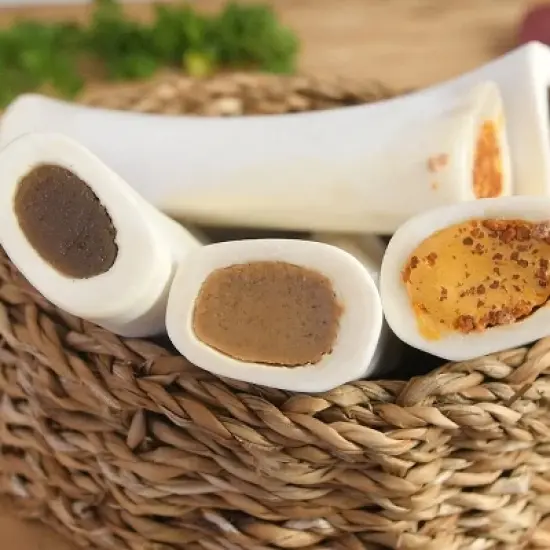 Pawstruck Filled Dog Bones Variety Pack - Made in USA Stuffed 3 to 6" Femur Dog Chews, American Made - 3 Flavors image {1}