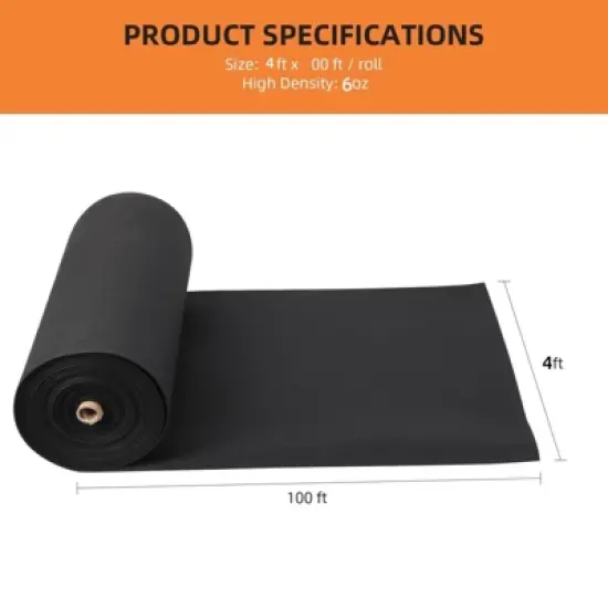 6oz Geotextile Fabric 4ft x 100ft - Heavy Duty PP Non-Woven Landscape Weed Barrier with 350N Tensile Strength & 440N Load Capacity for French Drains image {1}