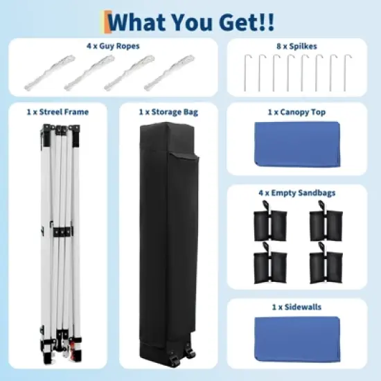 10x10 Pop Up Canopy Tent with Sidewall, One-Button Setup, Adjustable Height, Roller Bag & Sandbags, for Patio, Beach, Garden, Camping & Party Use image {6}