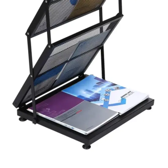 Unique Bargains Exhibition Foldable 5 Layers Brochure Magazine Display Racks with Wheels Black image {4}