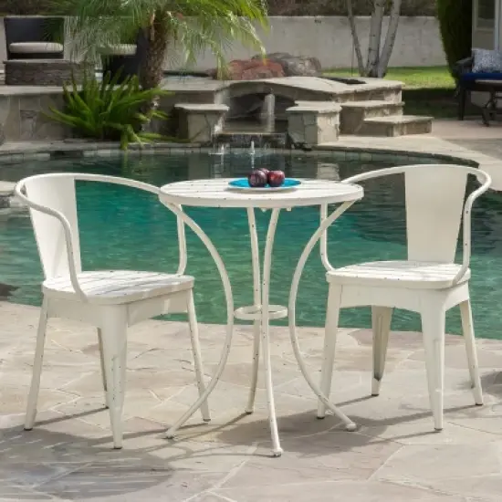 Christopher Knight Home Timotha 3 Piece Outdoor Modern Metal Round Patio Bistro Set with Open Slat Design image {12}