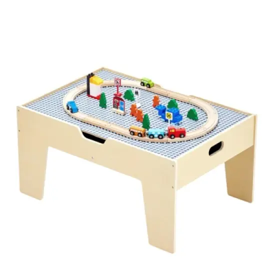 VEVOR Multi-Purpose Activity Play Table, 290 Building Bricks and 30-Piece Wooden Train Set, for Kids Ages 3+, Multicoclor image {8}