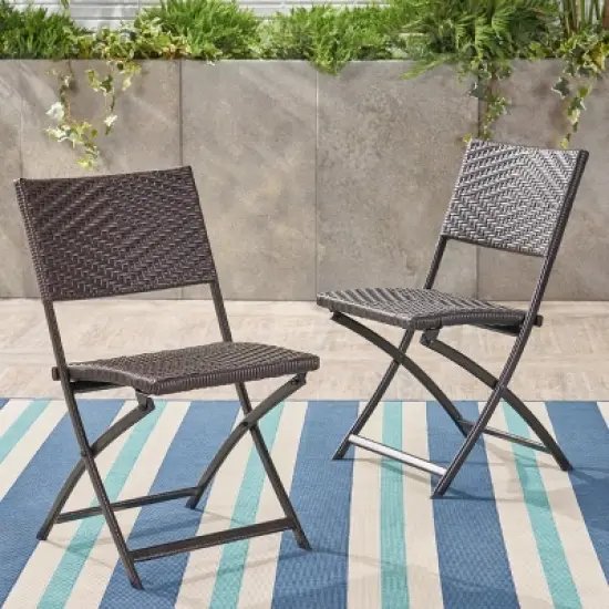 GDF Studio Agostini Outdoor Wicker Folding Dining Chairs image {6}