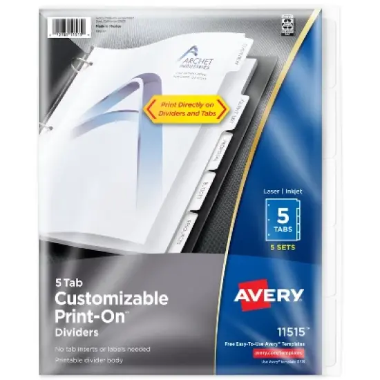Avery Customizable Print-On Dividers for 3 Ring Binders, 5-Tab Set, 5 Sets (11515) image {8}