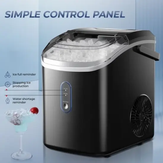 Simzlife Nugget Ice Maker Countertop, 34 Lbs/Day, Soft Chewable Pellet Ice, Self-Cleaning, One-Click Operation, 1.8 Lbs Storage Capacity, Black image {2}