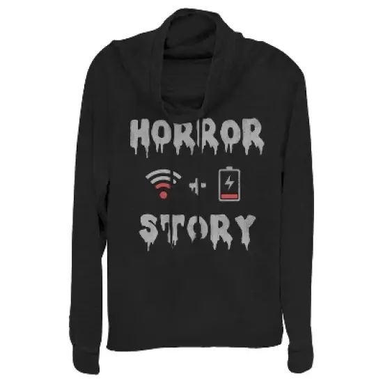 Junior's CHIN UP Halloween WIFI Horror Story Cowl Neck Sweatshirt image {2}