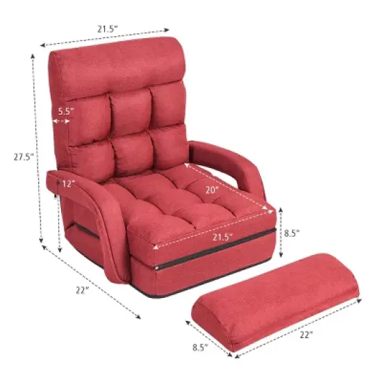 Costway Folding Floor Armchair w/6-position Adjustable Back & Lumbar Pillow Red image {6}