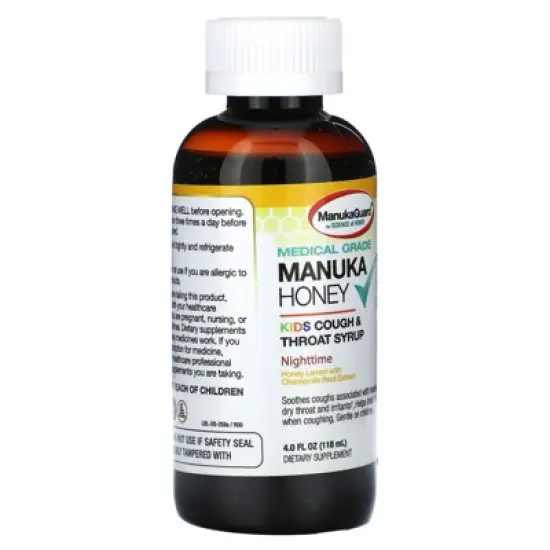 ManukaGuard Manuka Honey, Kids Cough & Throat Syrup, Nighttime, Honey Lemon, 4 fl oz (118 ml) image {3}