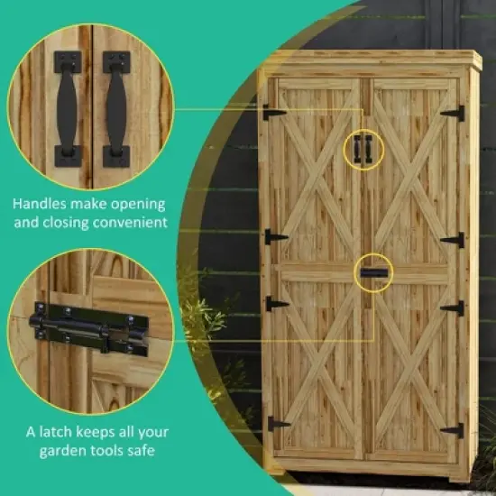 WELLFOR 74 gal Waterproof Wooden Deck Box Natural Wood image {3}