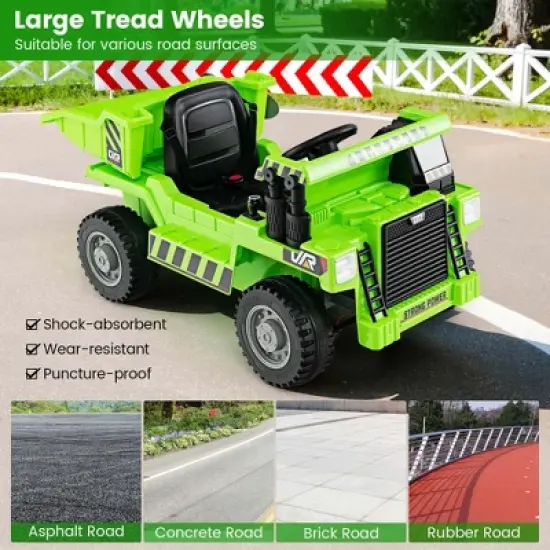 Costway Kids Ride-On Dump Truck with Wireless Connection Music LED Lights Soft Start Green/Yellow image {7}