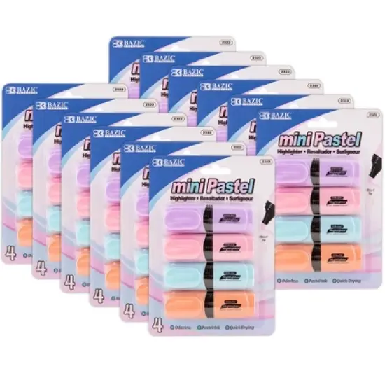 BAZIC Products&reg; Mini Desk Style Pastel Highlighters, 4 Per Pack, 12 Packs image {7}
