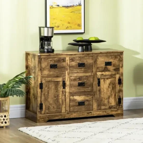 HOMCOM Industrial Buffet Cabinet Free Standing Kitchen Sideboard with Five Drawers Two Door Cabinets Adjustable Shelf for Living Room image {1}