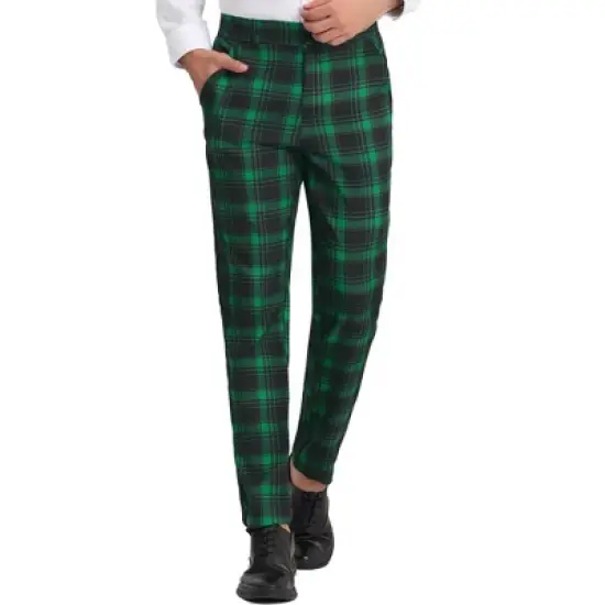 Lars Amadeus Men's Plaid Flat Front Business Dress Suit Pants image {8}