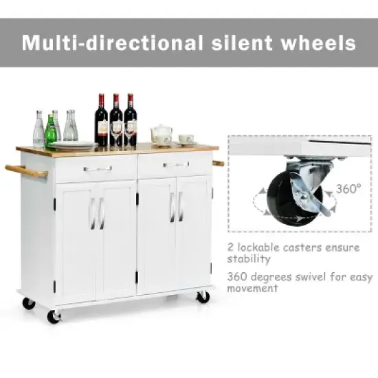 Costway Kitchen Trolley Island Utility Cart Wood Top Rolling Storage Cabinet Drawers White image {5}