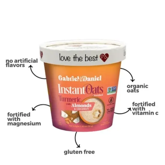 Gabriel & Daniel Instant Oatmeal with Turmeric, Almonds & Coconut | Organic, Gluten-Free, Non-GMO &ndash; High Fiber & Protein Breakfast &ndash; 6 Pack image {2}