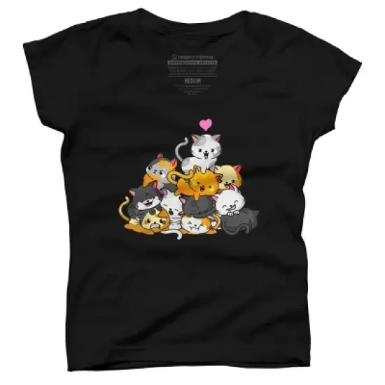 Girl's Design By Humans Cat Cute Pile Cats Anime Kawaii Neko Gift Women Girls By MiuMiuShop T-Shirt image {7}