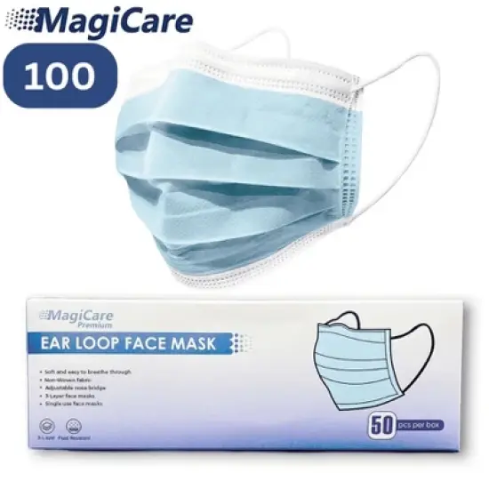 MagiCare - Premium Blue Face Masks for Adults - Breathable 3-Layer Disposable Protection - 50ct Box image {6}