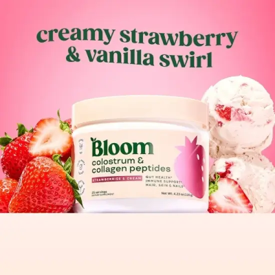 BLOOM NUTRITION Colostrum & Collagen Peptides Powder - Strawberries & Cream - 25 Servings image {6}