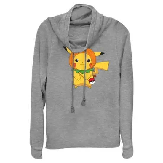 Junior's Pokemon Halloween Pumpkin Pikachu Cowl Neck Sweatshirt image {3}