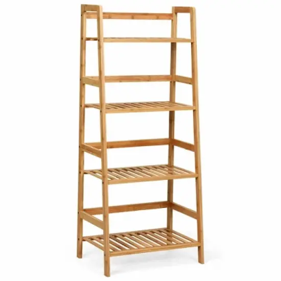 Costway 4-Tier Bamboo Ladder Shelf Multipurpose Plant Display Stand Storage Bookshelf image {4}