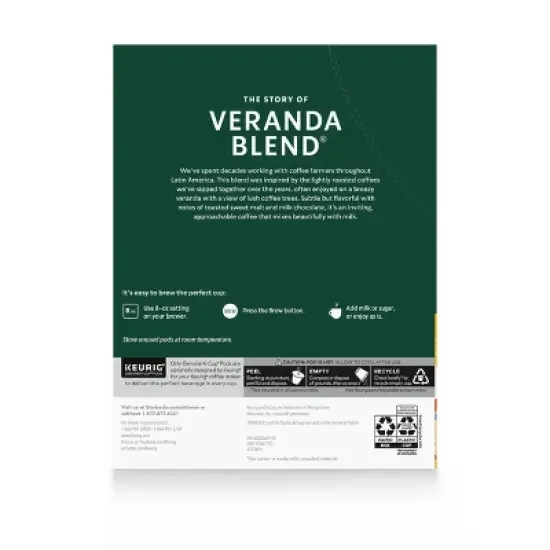 Starbucks Blonde Light Roast K-Cup Coffee Pods Veranda Blend for Keurig Brewers image {3}