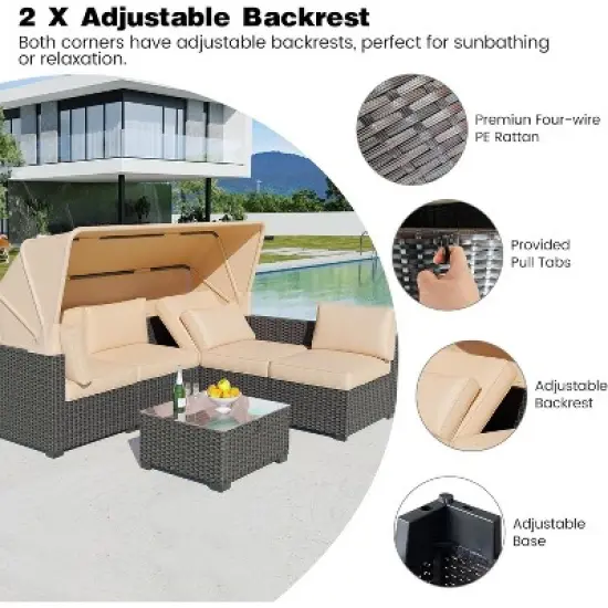 Patio Furniture Set, 6pcs Outdoor Rattan Wicker Furniture with Canopy, Outdoor Sectional Sofa and Table with Storage, Patio Conversation Sets image {5}