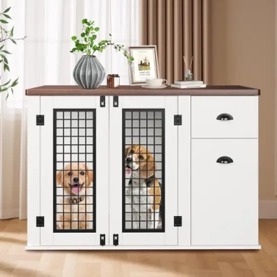 44'' Dog Crate Furniture with Drawer & Cabinet, Heavy Duty Dog Kennel Furniture, Wooden Indoor Pet Cage Side End Table for Small to Medium Pets image {7}