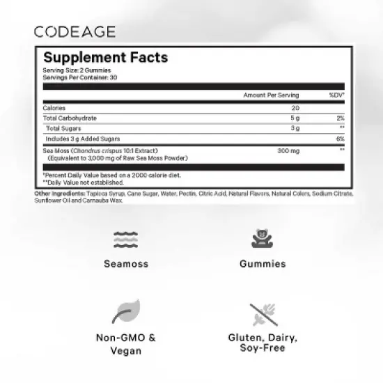 Codeage Irish Sea Moss Gummies, Irish Sea Moss Extract, Strawberry Flavor, Pectin-Based - 60ct image {2}