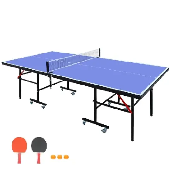 8ft Mid-Size Table Tennis Table Foldable & Portable Ping Pong Table Set for Indoor Games with Net image {11}