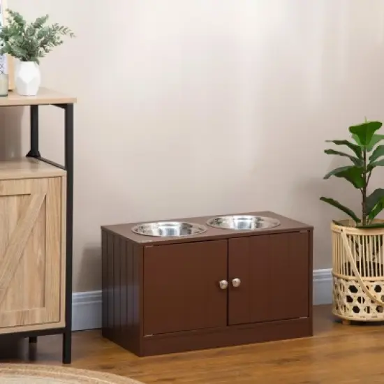 INFURNIC Pet Bowl Large Elevated Feeding Station with Storage Cabinet Magnetic Closure Stainless Steel Bowls, Brown, 23.5"*11.8"*14" image {3}