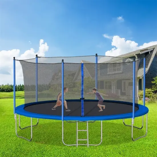 ELJGET 14 ft Trampoline for Adults/Kids with Safety Enclosure Net & Ladder, Heavy Duty Outdoor Recreational Trampolines for Family, Blue image {3}