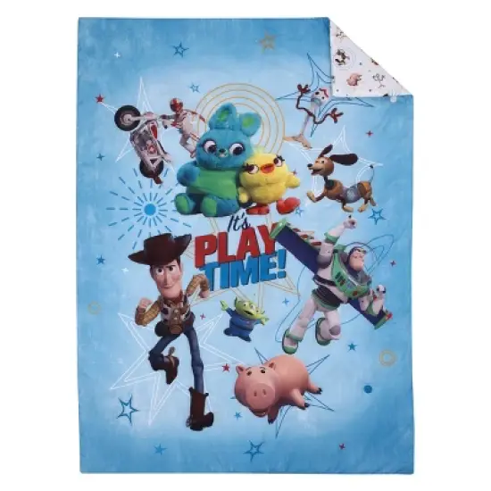 Disney Toy Story It's Play Time Blue, Green, Red, and Yellow, Woody and Buzz 4 Piece Toddler Bed Set image {1}