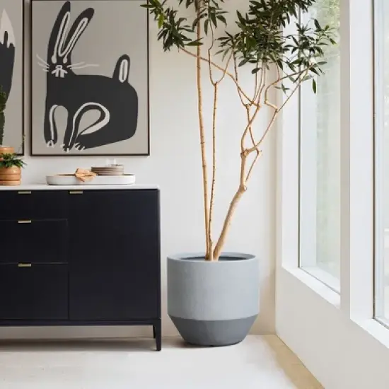 LuxenHome Minimalist Gray Outdoor Planter &ndash; Tapered Round MgO Pot with Plug image {3}