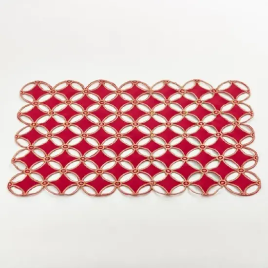 Saro Lifestyle Dining Placemat With Christmas Tree Cutwork (Set of 4), 14"x20", Red image {1}
