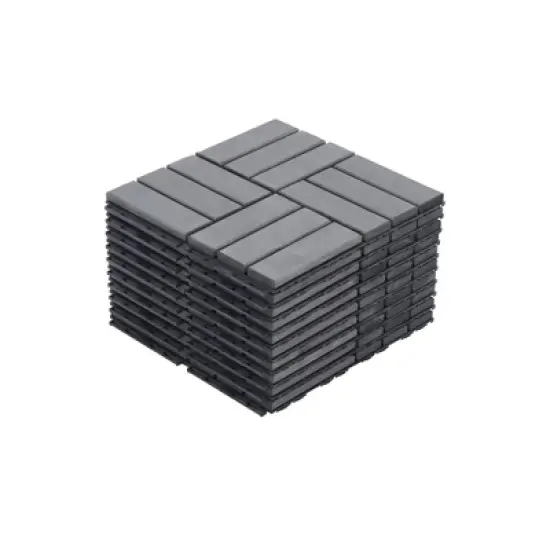 10 PCS Interlocking Deck Tiles Checker Pattern, 12" x 12" Light Gray Square Acacia Hardwood Outdoor Flooring image {9}