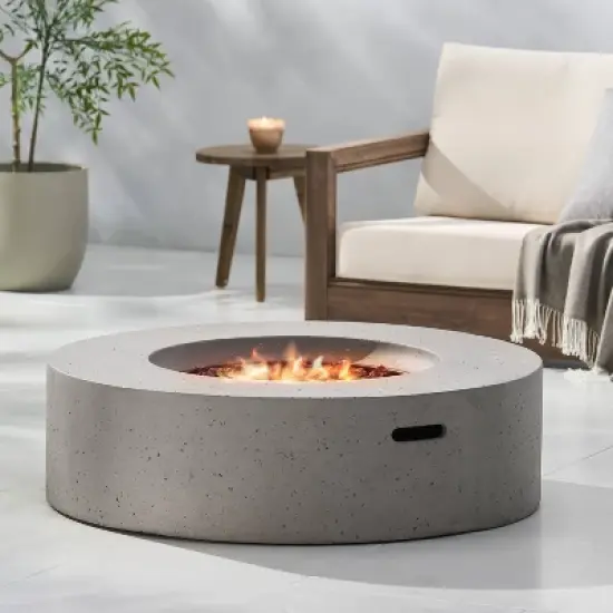 Aidan Outdoor 50000 BTU Light Weight Concrete Circular Fire Pit Light Gray - Christopher Knight Home image {3}