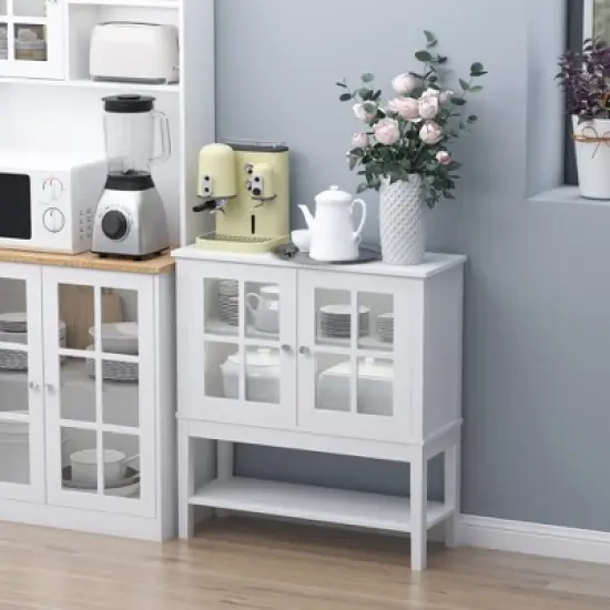 HOMCOM Kitchen Credenza & Sideboard Buffet Cabinet with 2 Glass Doors & Storage Shelves image {1}