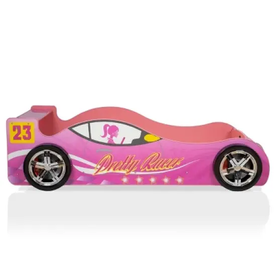 Twin Naglin Racing Car Bed with Led Headlight Pink - HOMES: Inside + Out image {11}