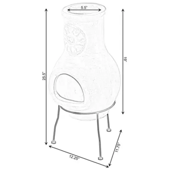 Vintiquewise Outdoor Clay Chiminea Sun Design Charcoal Burning Fire Pit with Metal Stand image {4}