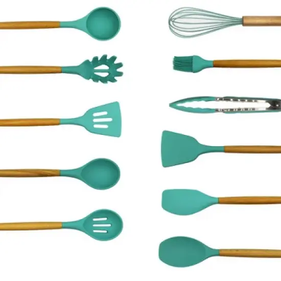 Cheer Collection 12 Piece Non-Stick Silicone Spatula Set with Wooden Handles image {3}