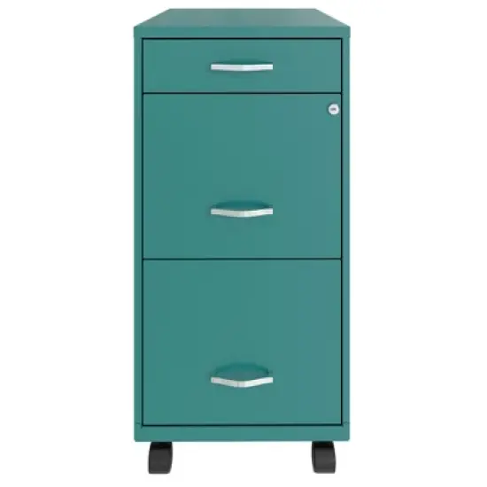 Space Solutions 18 Inch Wide Metal Mobile Organizer File Cabinet for Office Supplies and Hanging File Folders w/ Pencil Drawer & 3 File Drawers, Teal image {1}
