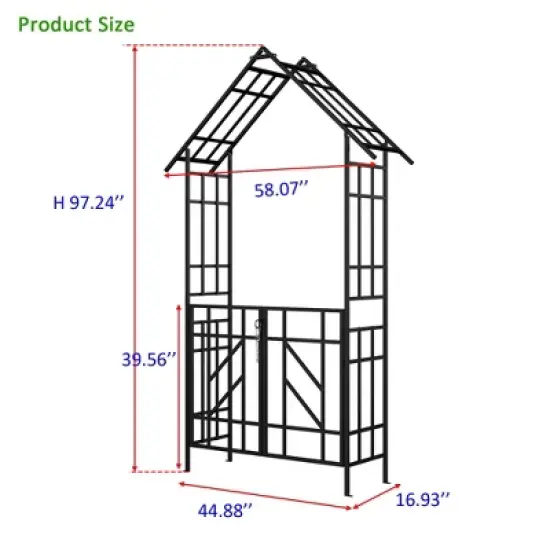 Lirago Black Metal Garden Arch-Galvanized Iron Trellis Rose Arch Outdoor Garden Decor with Gate Design 16.92"Dx97.24"Hx58.07"W image {4}