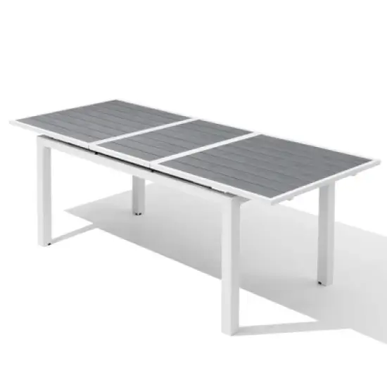 Crestlive Products Outdoor Dining Table, 63"-83" Patio Extendable Dining Table with Wooden-Like Top and White Aluminum Frame image {11}