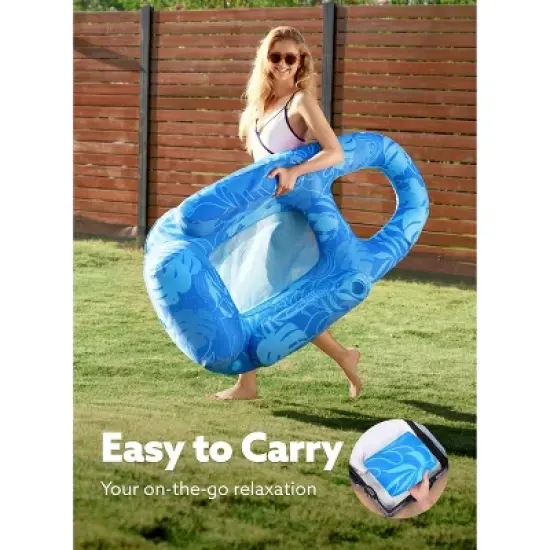 Joyfy 55'' Pool Floats, Inflatable Pool Floaties for Adult, Sun Tanning Floaty Recliner Chair with Cup Holders&Backrest for Poolside Gatherings image {2}