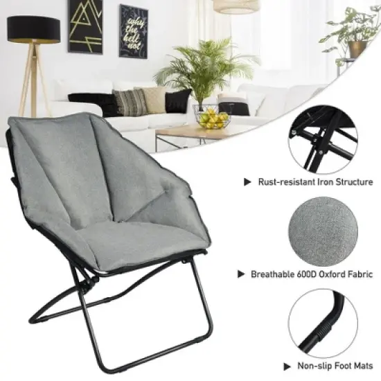 Costway Folding Saucer Padded Chair Soft Wide Seat w/ Metal Frame Lounge Furniture image {6}